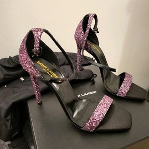YSL Glitter Rose Open Toe Heel
